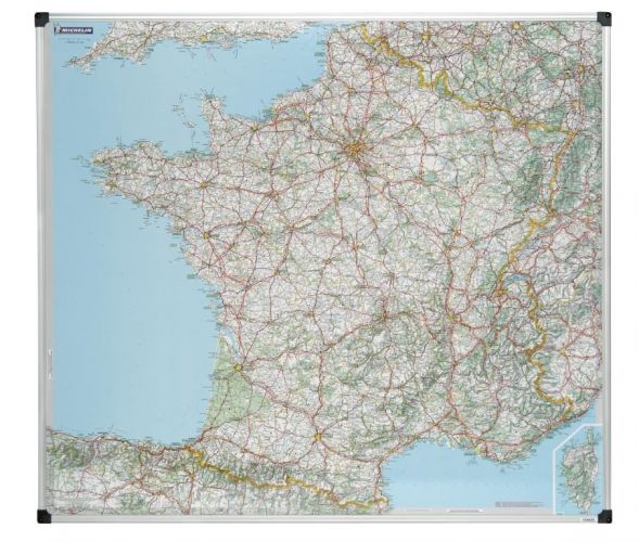 Carte France Administrative, Routière et Dom-Tom murale- pelliculée  66x84,5cm - 4 œillets pour susp. sur
